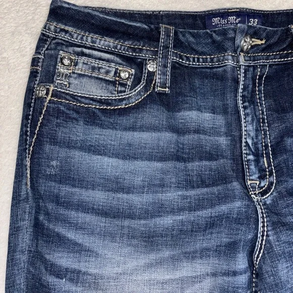 NWT Miss Me Jeans Curvy Fit Straight Mid Rise 33 X 32 Women's Jeans Distressed - Picture 4 of 16